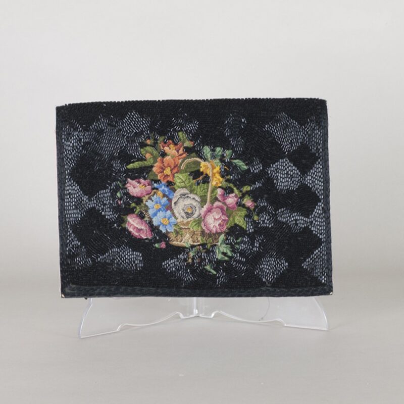 Petit point and paillette black clutch