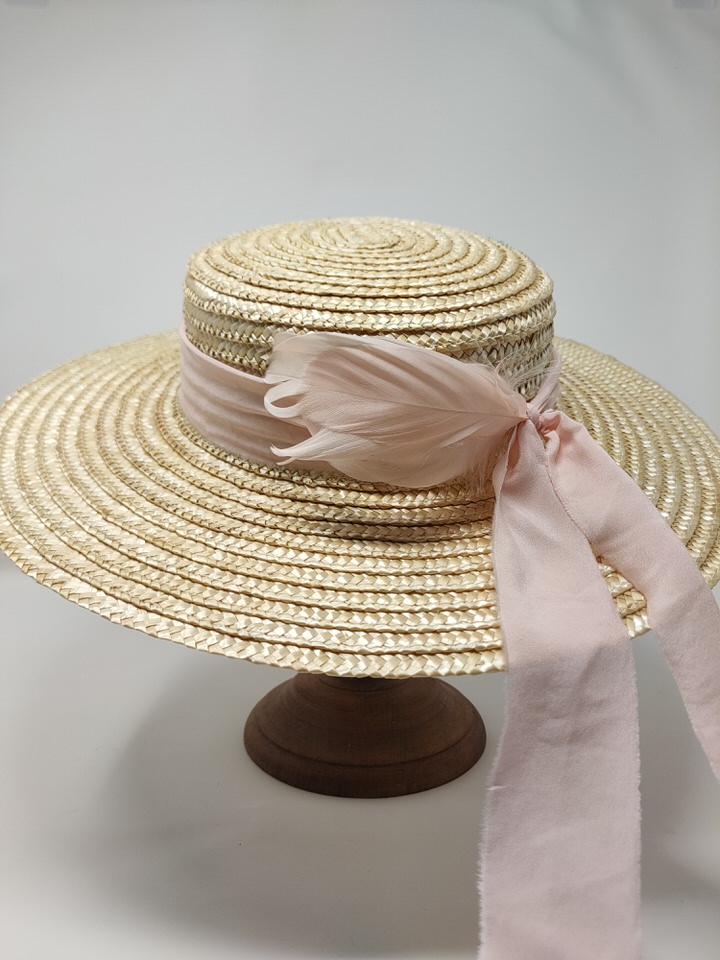 Canotier pink ribbon hat