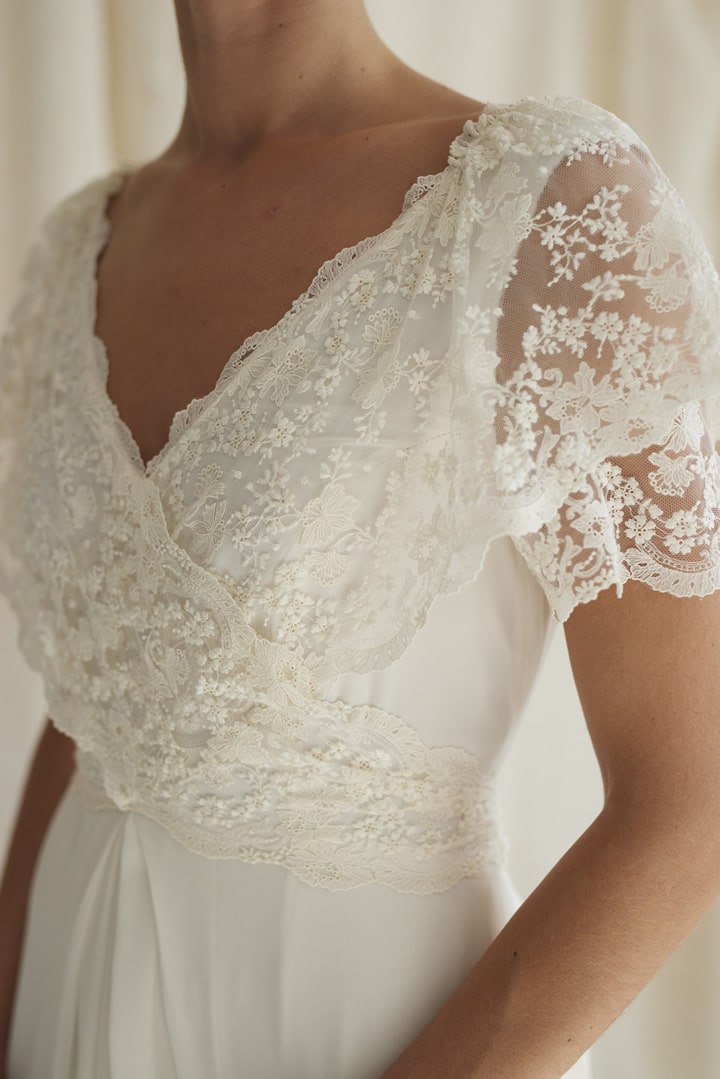 detalle-vestido-novia-encaje vestido de novia vuelo vintage corto