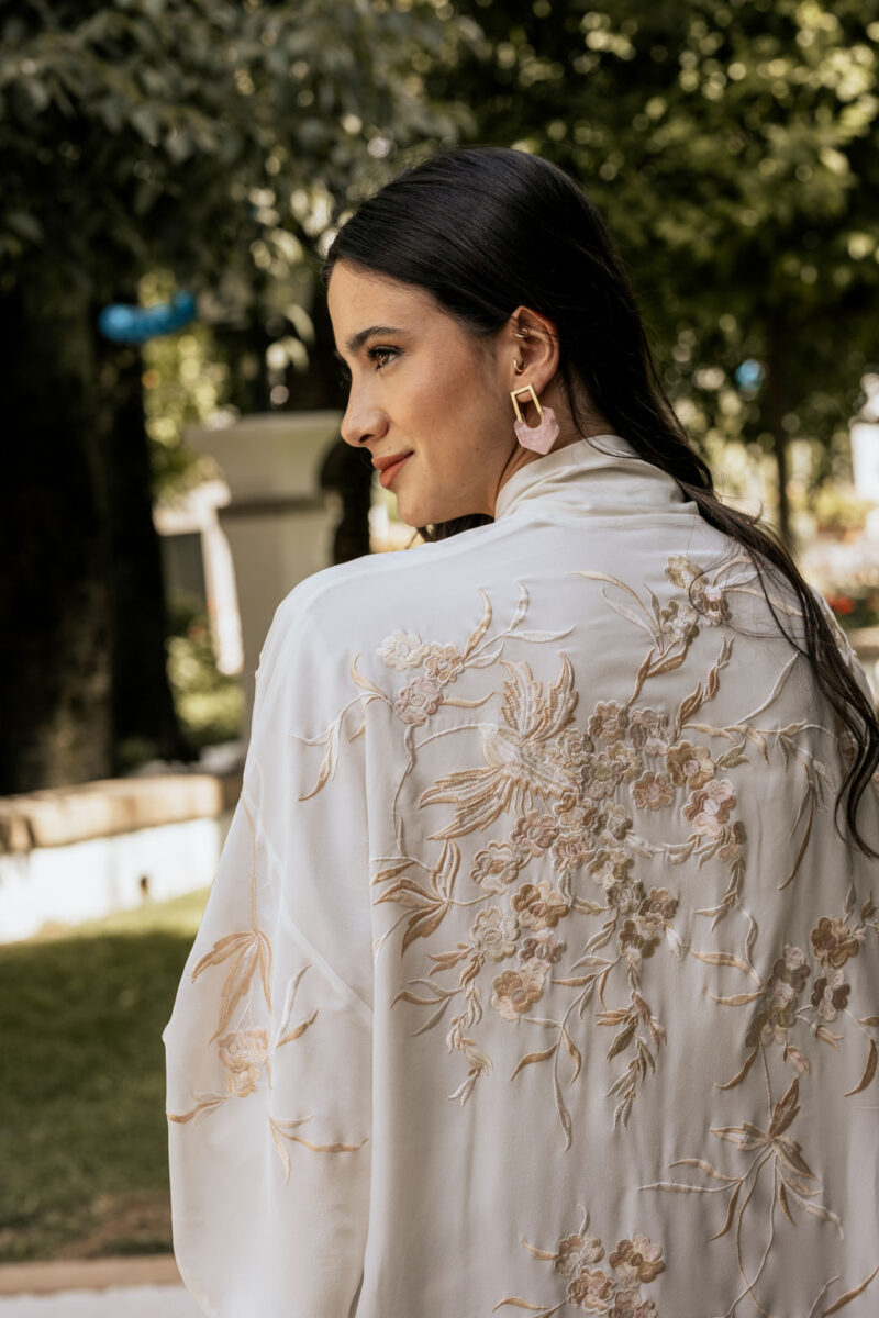 Kimono seda marfil bordado - Imagen 5