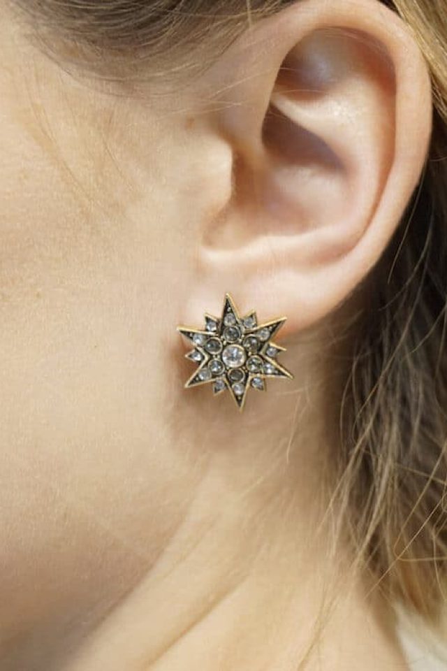 Precise star-shaped earrings with rhinestones