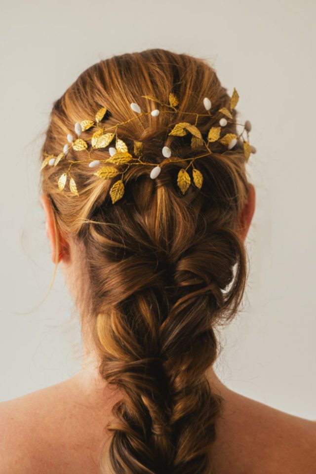 metallic leaf bridal headpiece